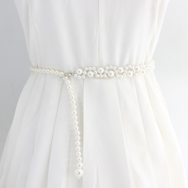Hook Pearl Belt Women's dress Hanfu Accessories Thin Waist Chain Elegant Elegant Elastic Waist Seal Three