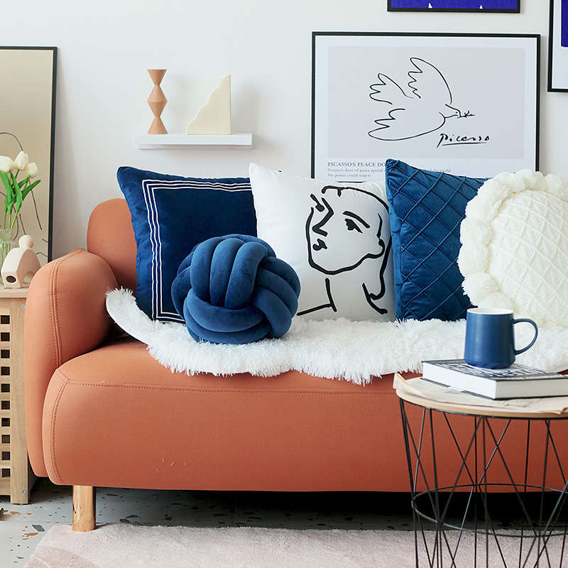 Pillow Case Light Luxury Modern Simple Light Luxury Sofa Velvet ins Bed Head Waist Pillow Cushion Homestay Blue