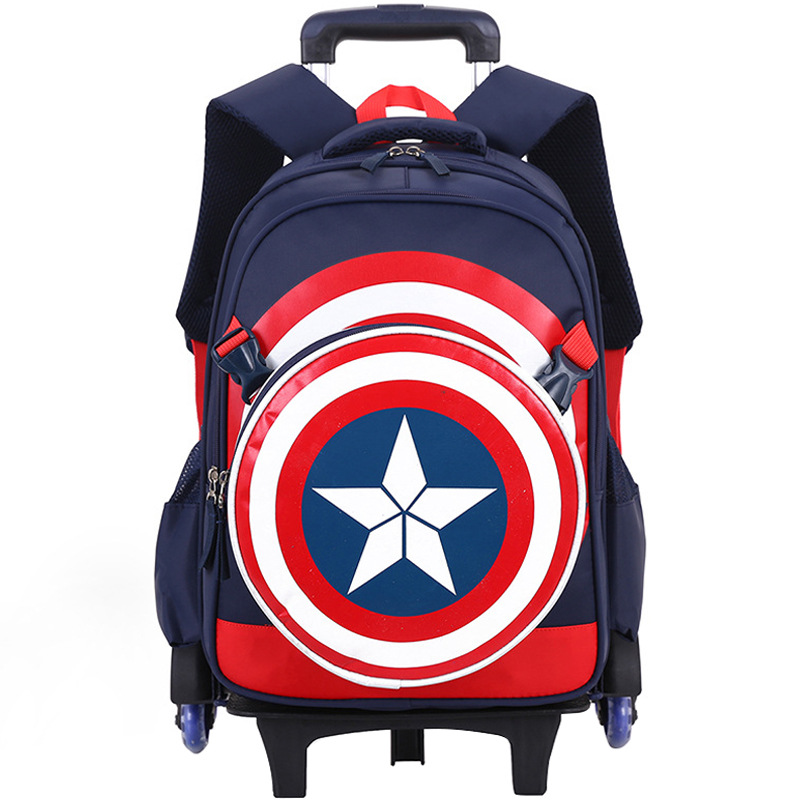 Cross-border wholesale Captain America trolley schoolbag Boys Primary School students Grade 3 to grade 6 large capacity dragging stairs