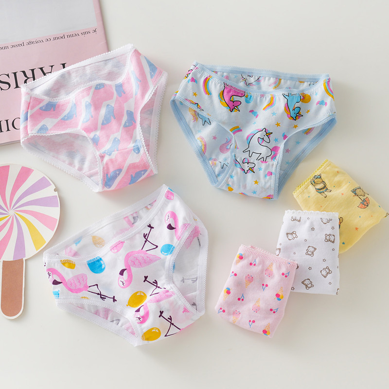 Factory direct cross-border cotton children's underwear girls' briefs foreign trade cardboard multi-color lace briefs
