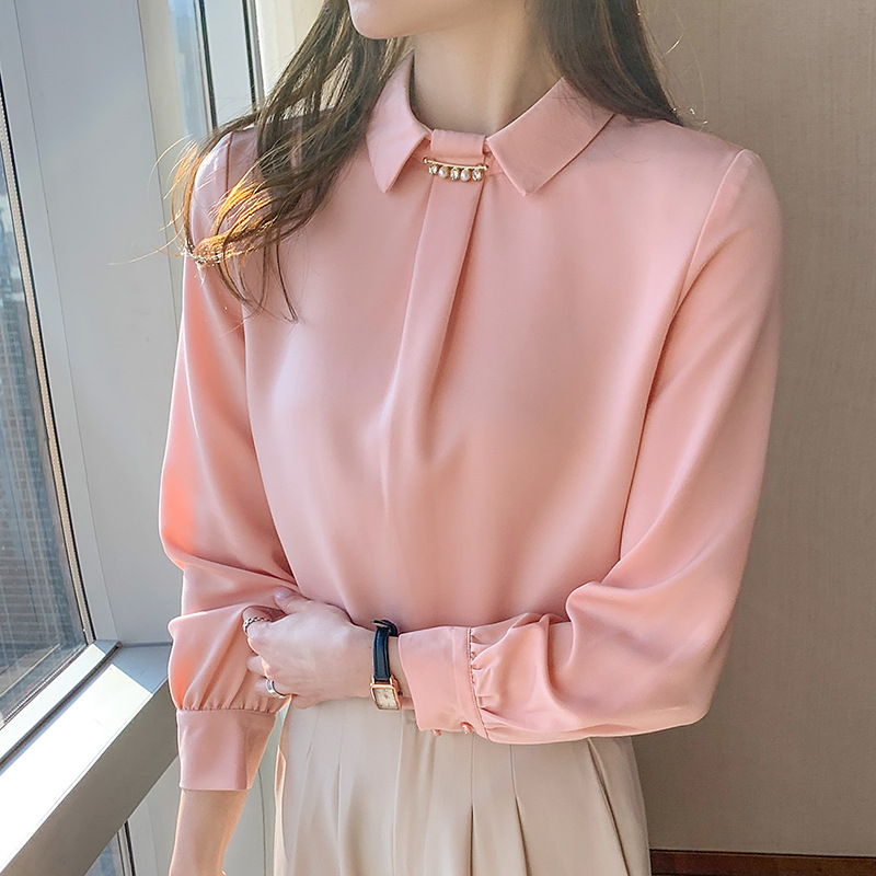 Real shot shirt women's long sleeve 2024 spring new Korean style western style design sense niche fashion high-end satin top