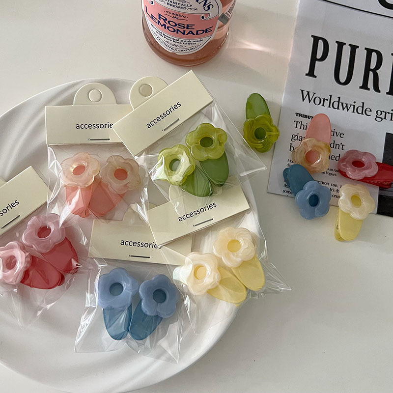 2er-Pack ~ Koreanische INS Bunte Macaron Süße Blume Gebrochene Haarnadel Entenschnabelclip Haarnadel Pony Seitliches Haar-Accessoire_voghion.com