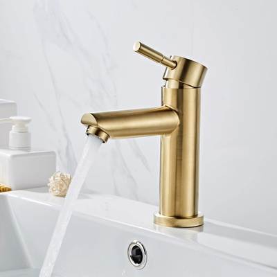 Nordic faucet stainless steel brushed gold color simple light luxury bathroom basin faucet hot and cold table upper and lower basin household