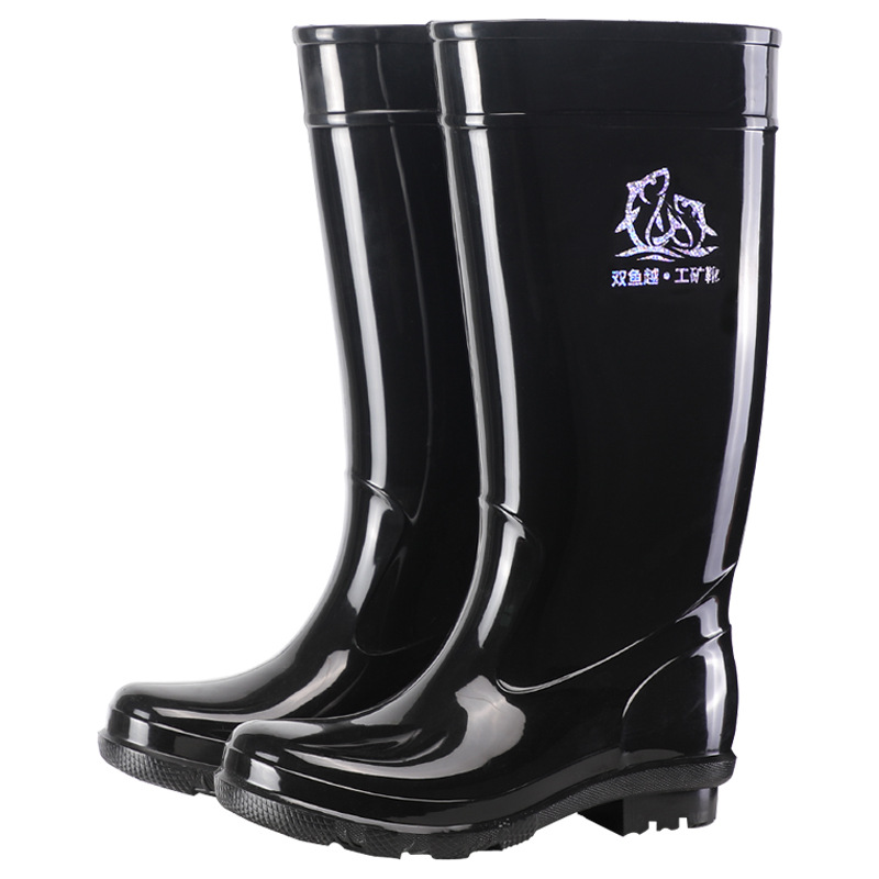 Double Fish rain boots men's mid-high men's rain boots non-slip wear-resistant waterproof shoes thickened rubber shoes labor protection waterproof shoes