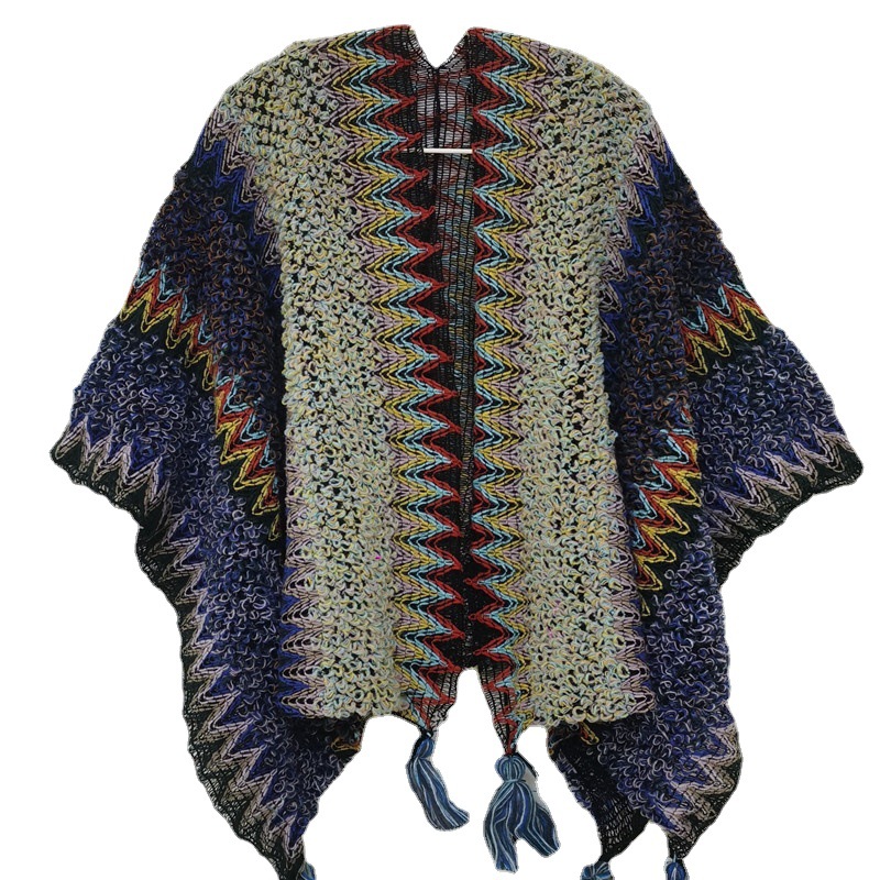 Autumn and winter thickened ethnic style Tibet Yunnan tourism knitted color tassel cardigan women's hair shawl