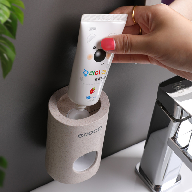 Wheat Straw Adhesive Nail-free Automatic Toothpaste Squeezer Wall-mounted Lazy Toothpaste Holder Amazon Explosions Spot