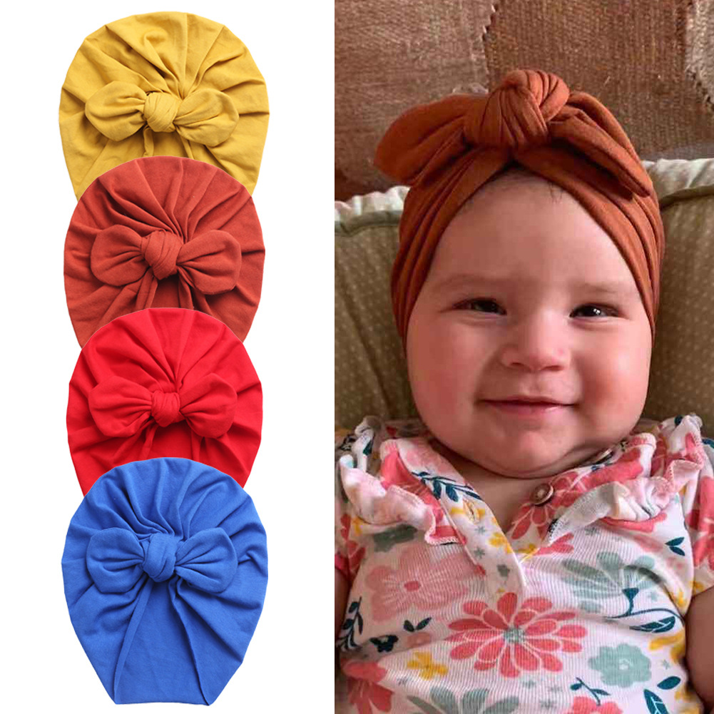 European and American New Arrival Bow Multicolor Pullover Cap Baby Spring Summer Autumn Rabbit Ear Tie Indian Cap Newborn Fetal Cap