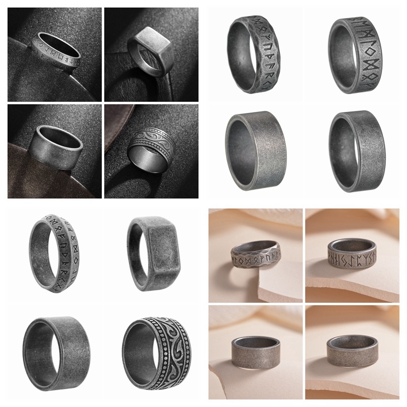 2023 Retro Old Viking Rune Titanium Steel Men's Ring Ring Fashion Personality Style Wear Hand Accessories Source