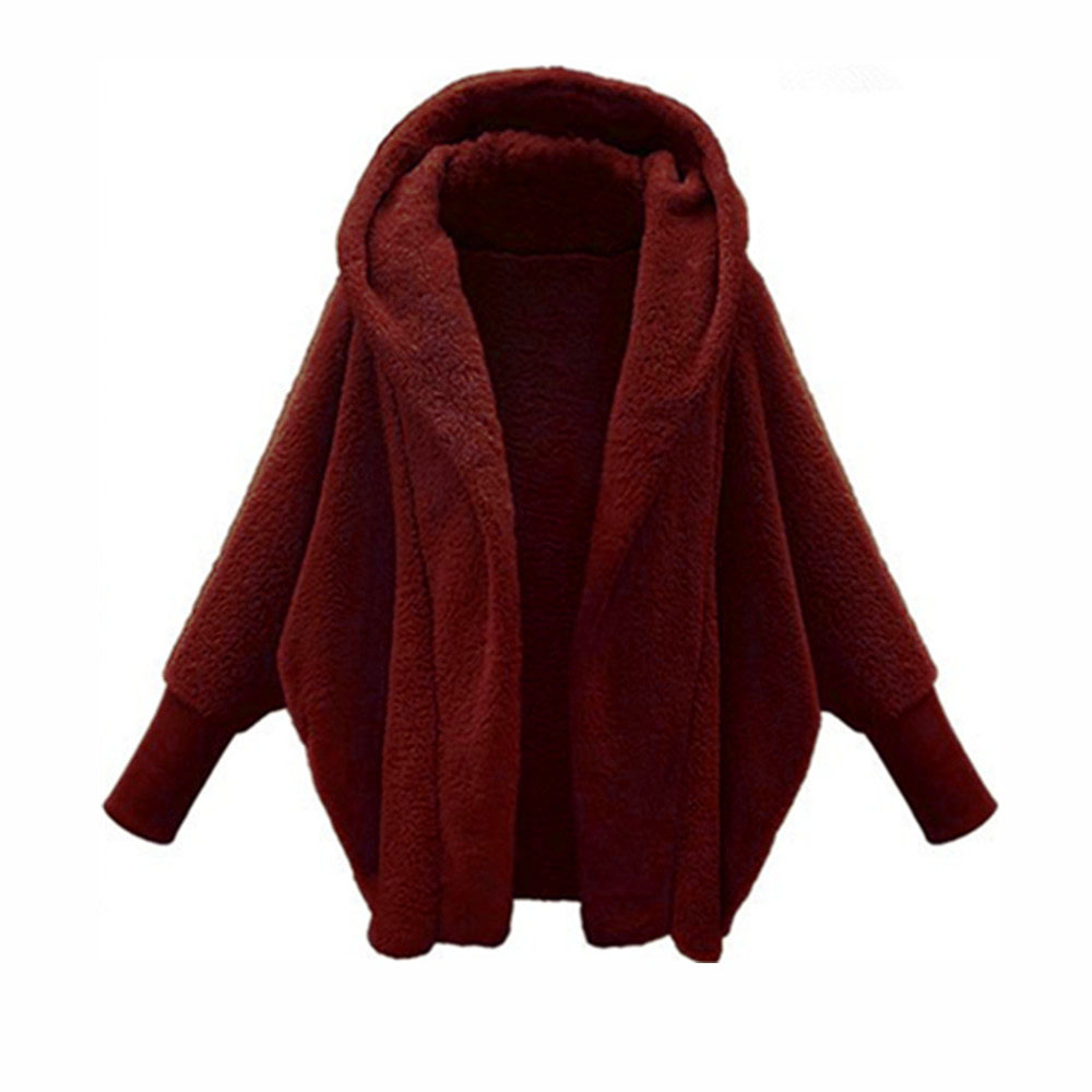 AliExpress Wish ebay2023 autumn and winter European and American women's solid color long sleeve hooded loose plush coat women