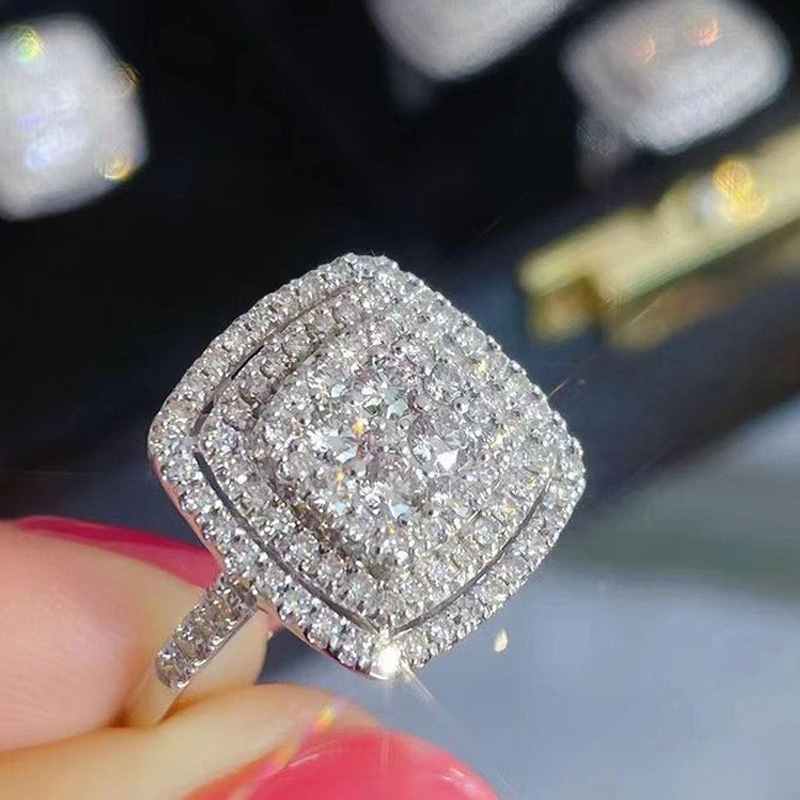 Cao Shi hot wedding bridal jewelry flash Diamond Square full set of zircon ring necklace two-piece factory wholesale