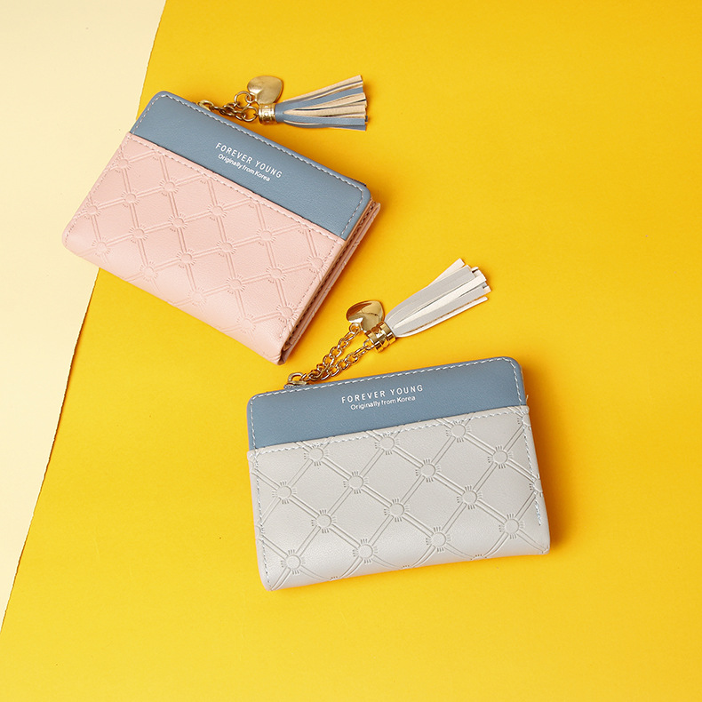 2022 Nueva billetera corta con cremallera para mujer, estilo coreano, con borlas, monedero sencillo que combina con todo, bolso de mano para mujer_voghion.com