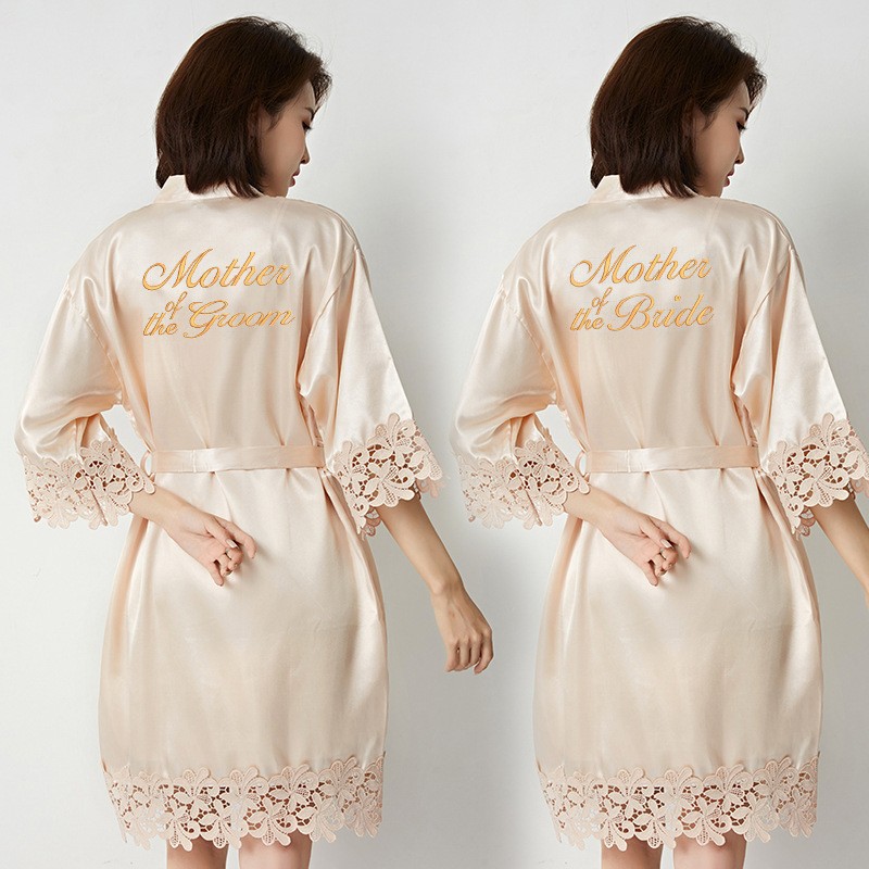 Cross-border Mother bride gown morning gown lady lace nightgown wedding makeup bridesmaid group wedding kimono