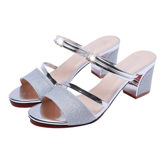 Fish Mouth Sandals Women's Chunky Heel High Heel 2023 Summer New Korean Style Women's Shoes Fashion Rhinestone Women's Sandals