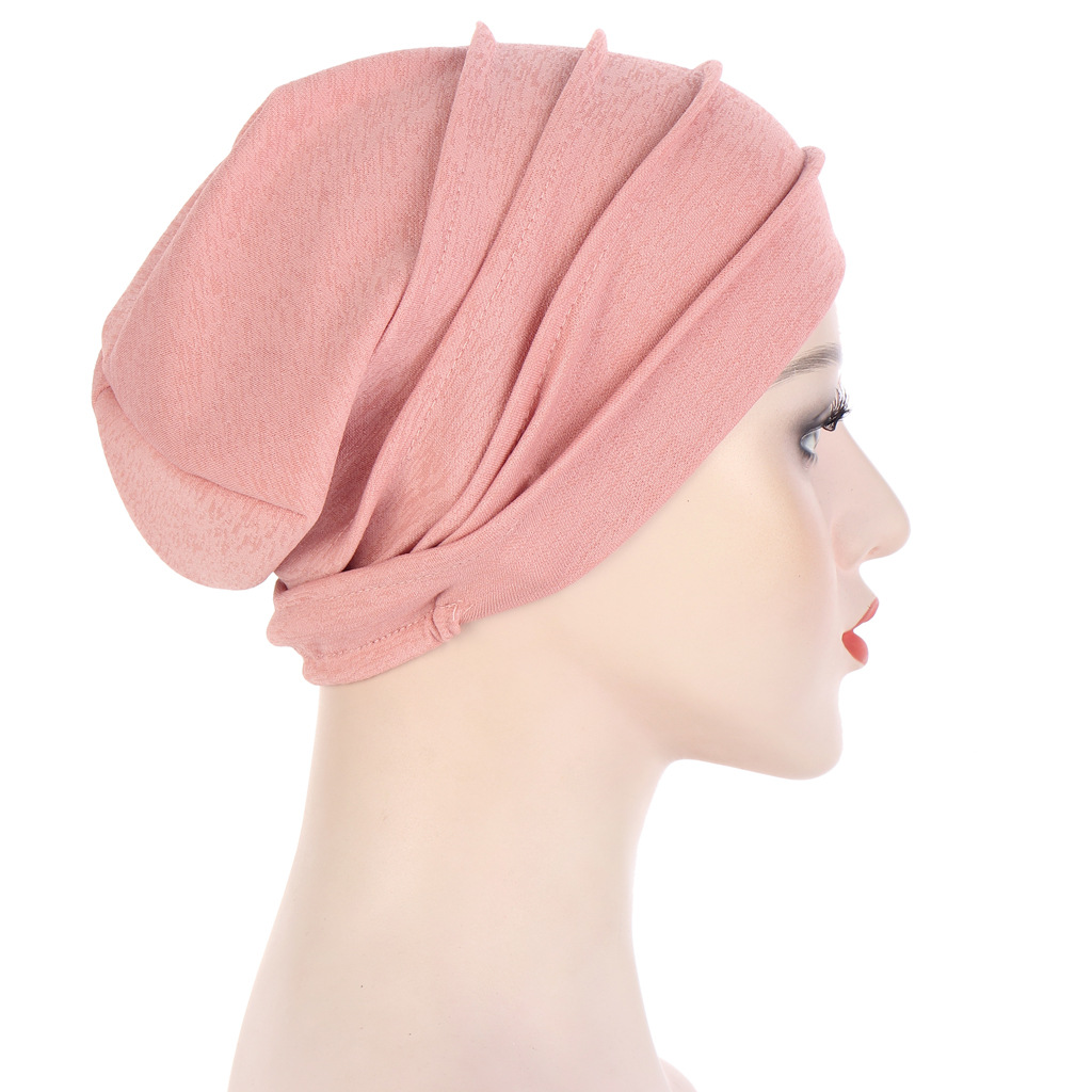 AliExpress New Hexagon Discount Stack Cap Solid Color Muslim Baotou Cap Slub Pleated Turtleneck Cap