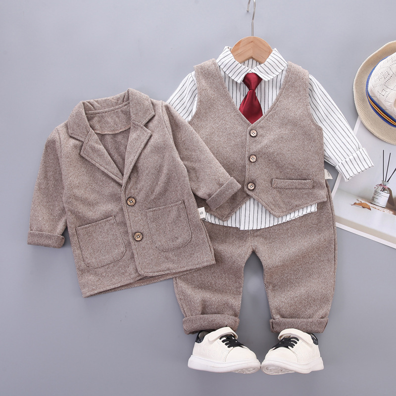 Boys and Girls spring and autumn suit suit 2024 new children's shirt four-piece suit spring and autumn children's one-piece delivery