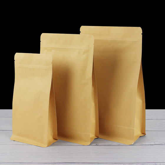 Kraft paper eight-side sealing bag organ self-standing self-sealing bag aluminized Kraft paper bag nut tea food packaging bag