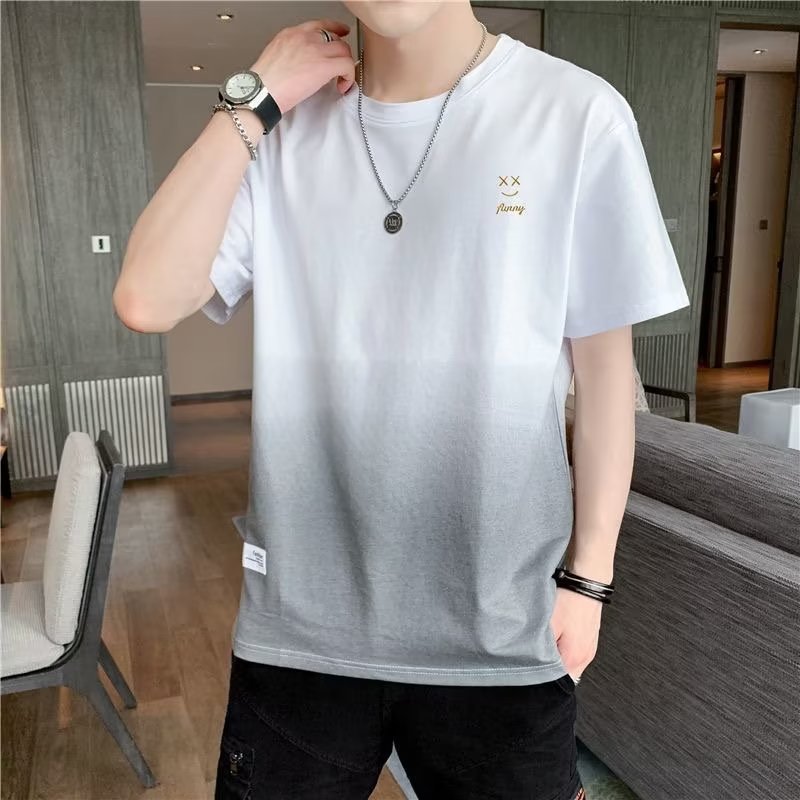 Men's summer fashionable all-match short-sleeved T-shirt gradient clothes cotton loose half-sleeved men's top trendy T-shirt