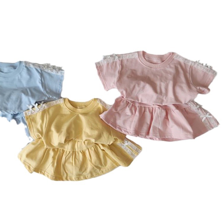 2024 Summer Women's Baby Korean Style Girl's Thin Cotton Bow Princess Lace Half-length Skirt suit