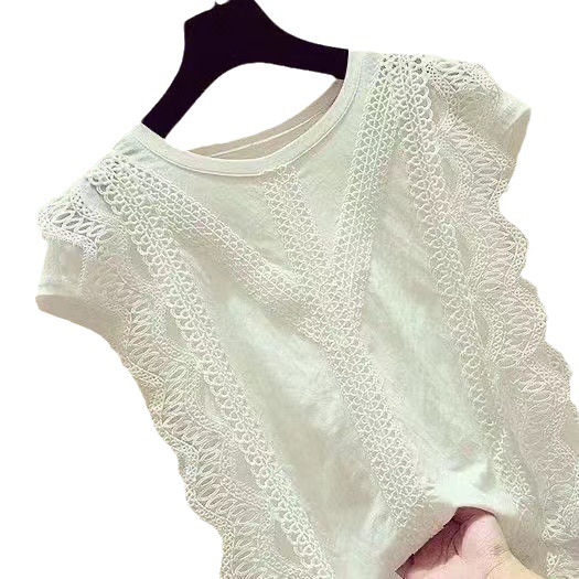 Summer 2022 Korean Fashion White Hollow Lace Ice Silk Cotton Short-sleeved Super Fairy Western Style Shirt