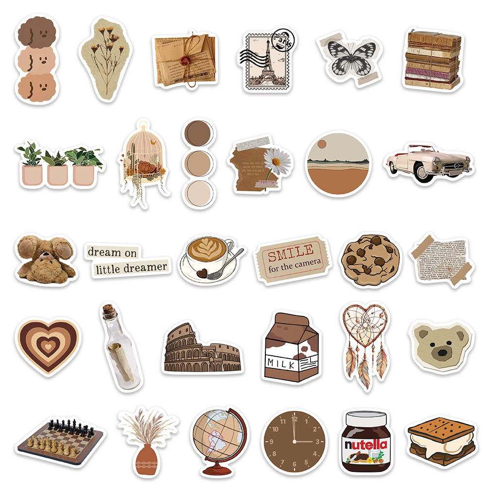 60 Brown aesthetic stickers laptop notebook phone case water Cup decoration waterproof diy stickers