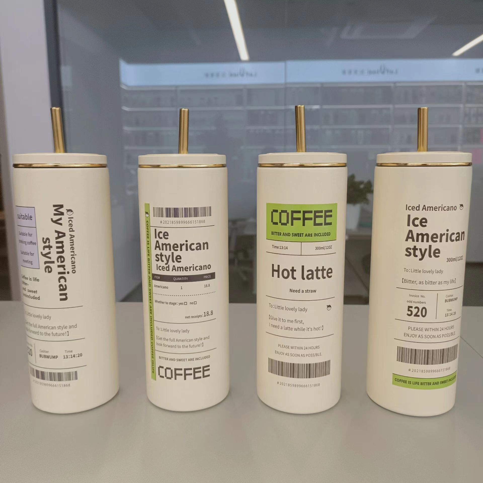 Vietnam Thailand 5D print coffee cup stainless steel 600ml ice American coffee cup portable insulated straw water Cup