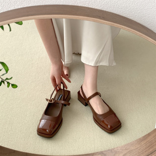 Women's Summer 2023 New Fairy-style Gentle Single-layer Shoes All-match Thick Heel Square-toe Mary Jane Shoes