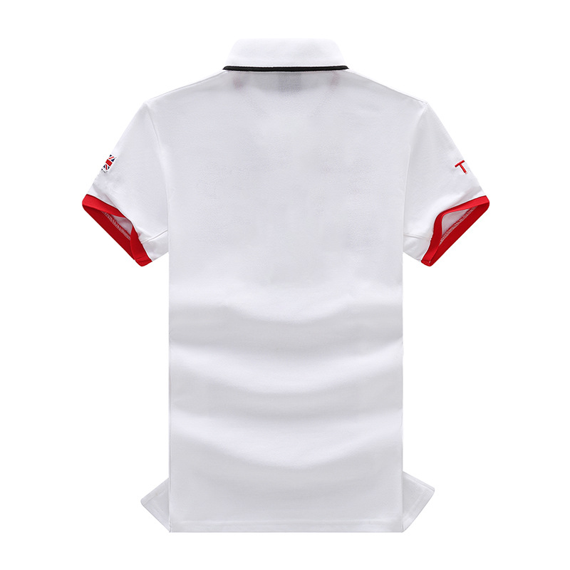 Short-sleeved polo shirt men's white British sports British royal leisure cotton cross-border trade plus size white embroidery