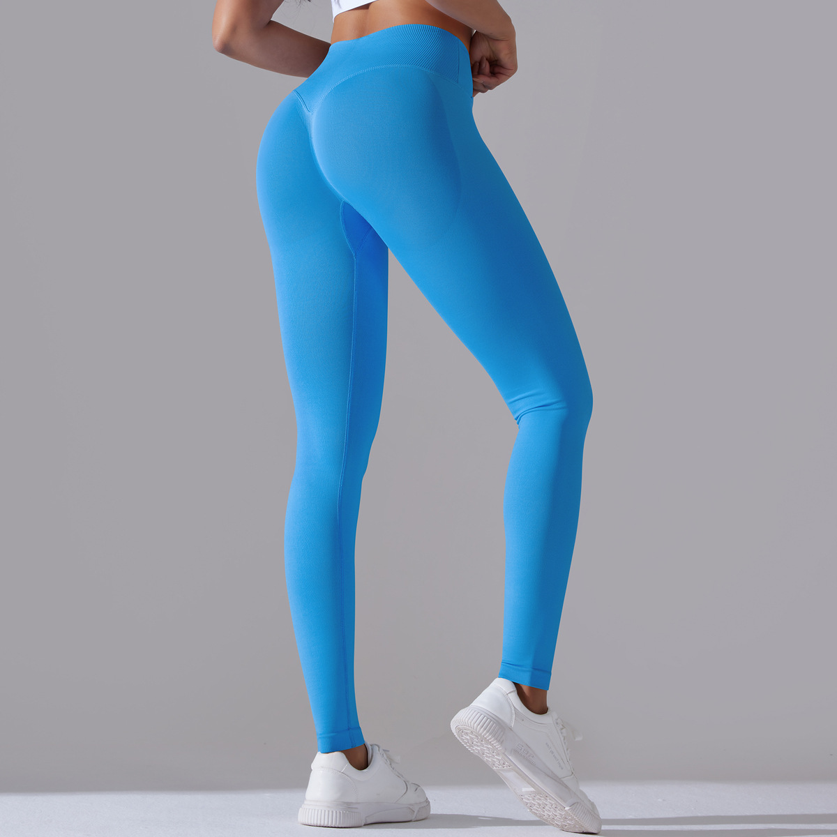 European and American seamless knitted yoga pants cross waist Peach Hip lifting yoga running sports tights breathable fitness pants