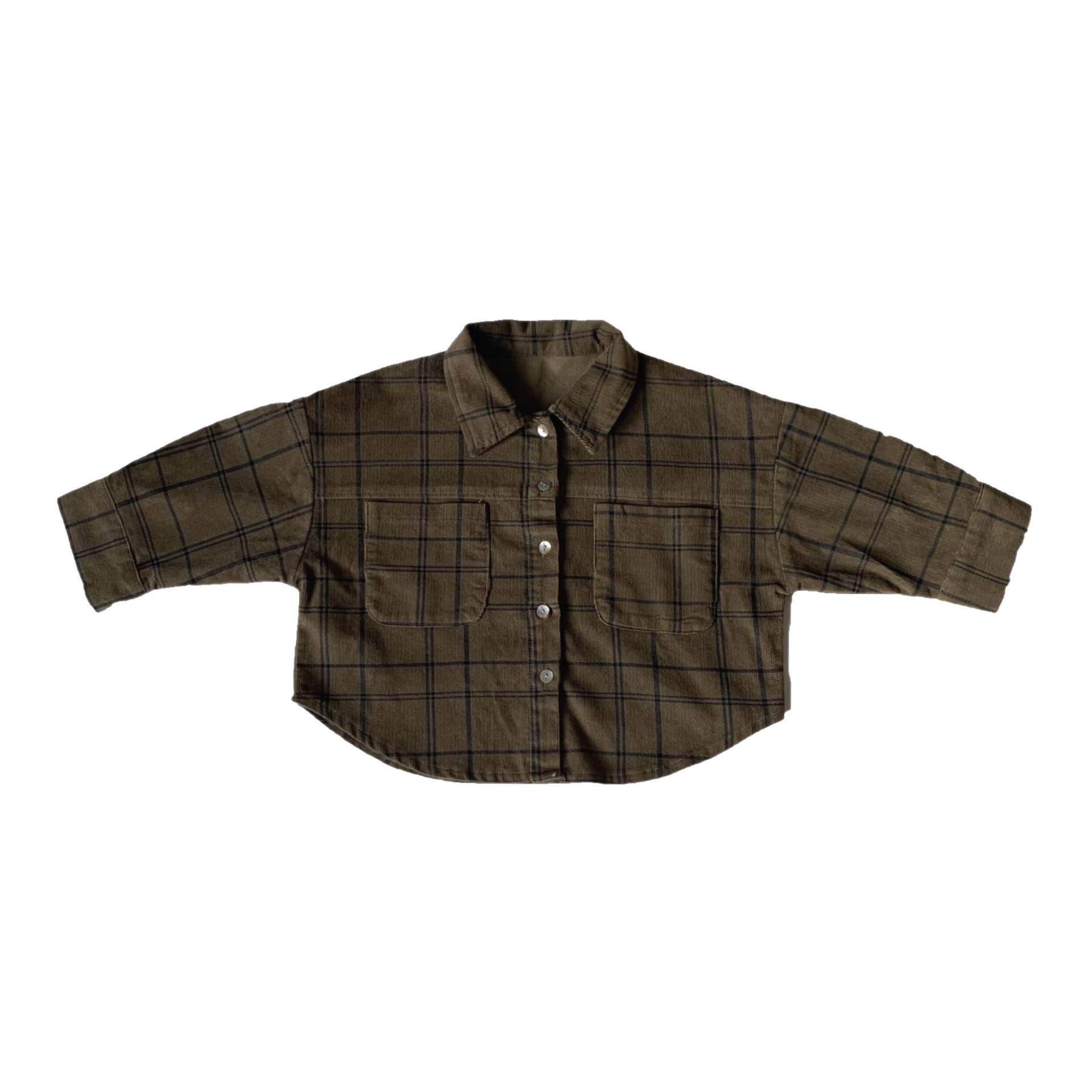 GL-kids Spring New Boys and Girls Corduroy Plaid Long Sleeve Shirt Children's Retro Style Casual Top Korean