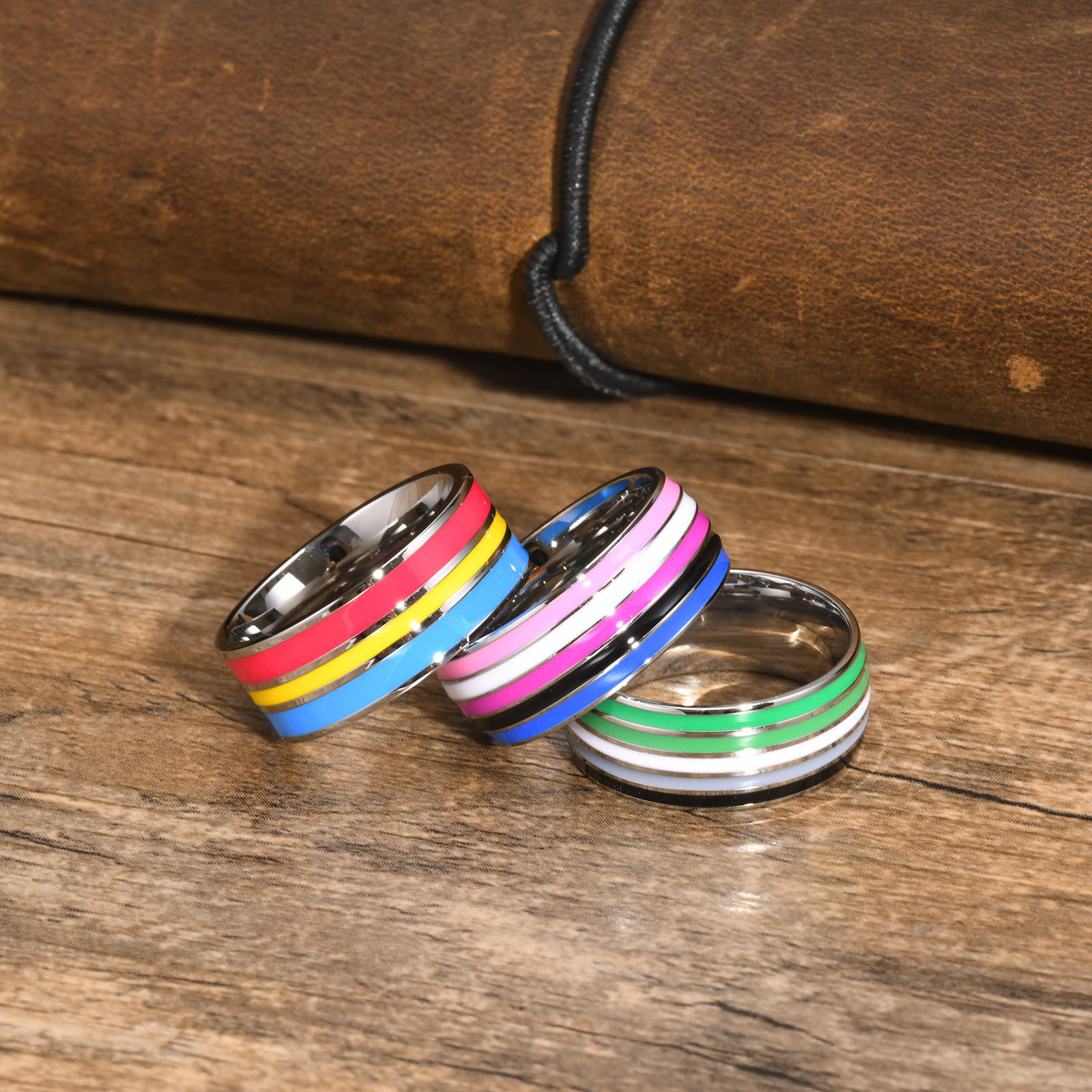 Spring Creek Water Jewelry Ring Rainbow 8mm Color Flag Ring Foreign Trade Jewelry Wholesale Rainbow Color PR-033