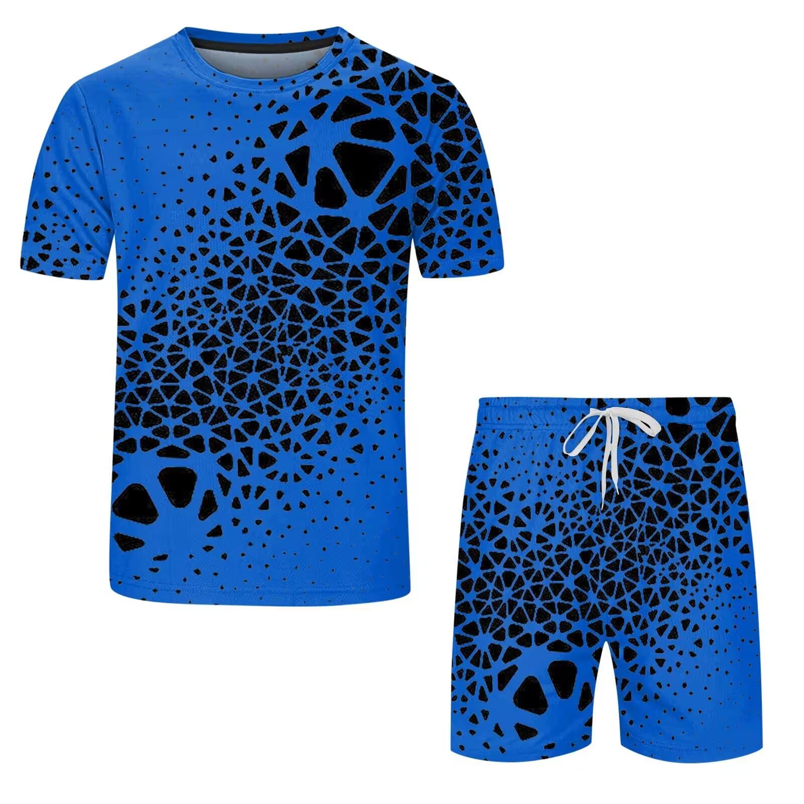 2023 Cross-border Men's suit Summer Round Neck Short-sleeved Shorts 3D Printing Slim-fit Men's Casual Sports suit Men