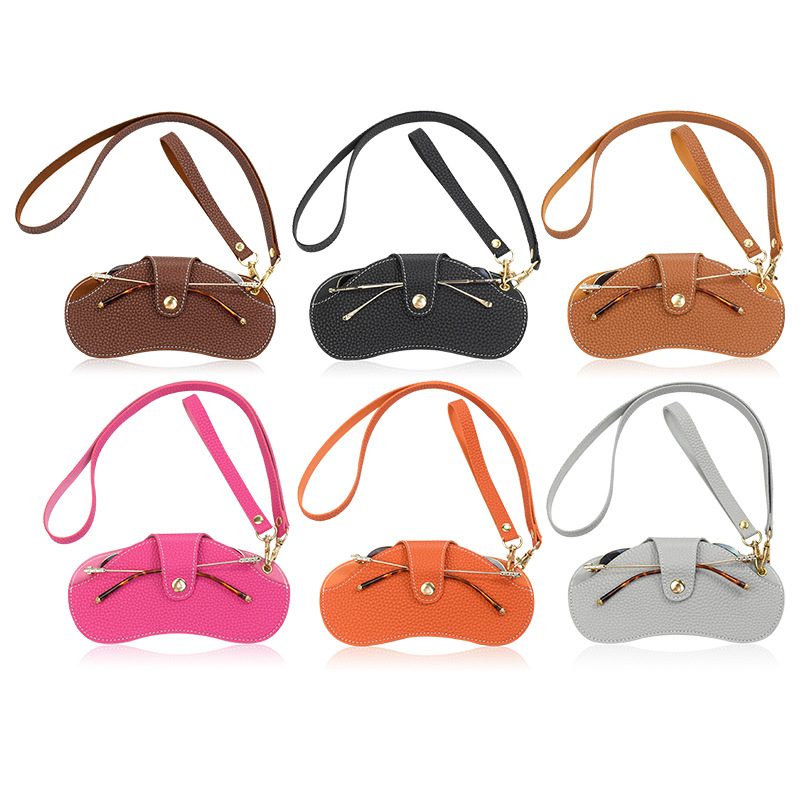 Wholesale glasses box portable neck hanging soft leather anti-scratch anti-wear sunglasses box Amazon cross-border European and American wind glasses bag