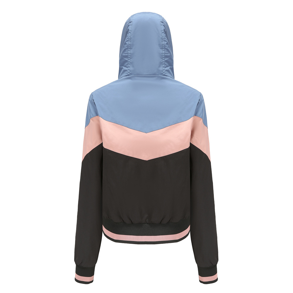 Women's Thin Windbreaker Women's Spring and Autumn Hooded Jacket Women's Outdoor Raincoat Color Matching Pull Rope Jacket_voghion.com