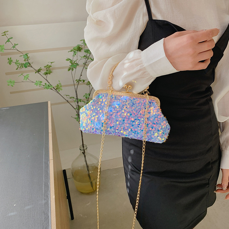 2022 New All-match Metal Handheld Sequin Small Bag Women's Shiny Shoulder Bag Fashionable Texted Crossbody Small Square Bag