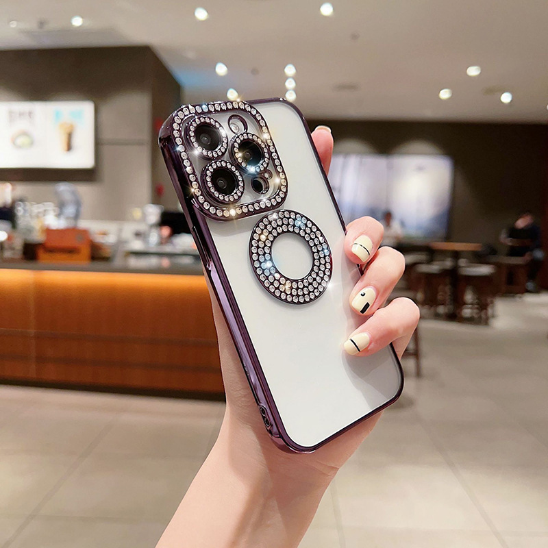 適用iPhone15promax手機殼自帶晶鑽蘋果13電鍍14PRO高級感12水鑽