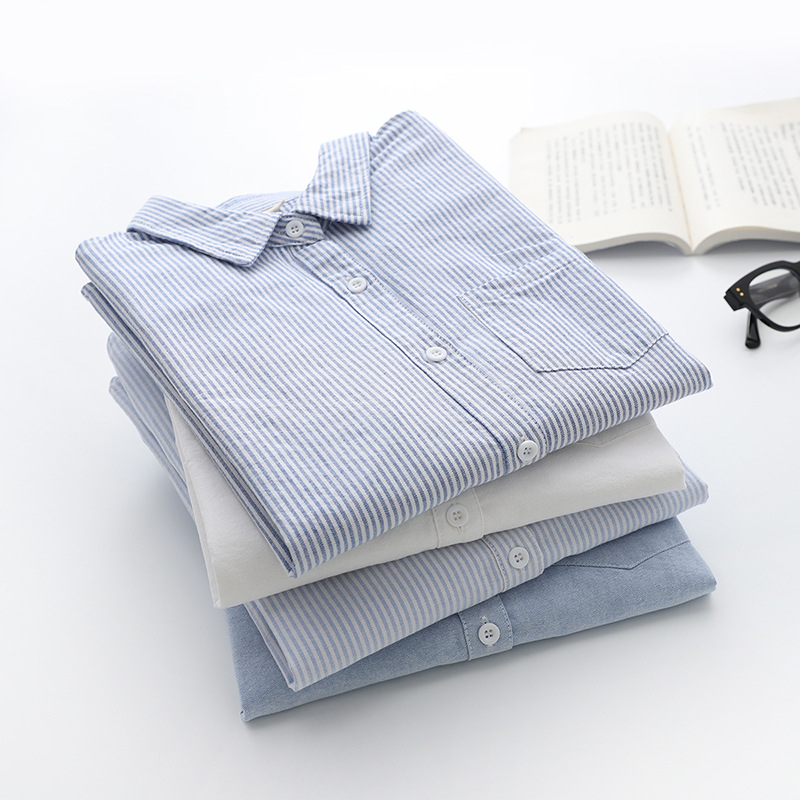 Casual Simple Oxford Spinning Shirt 2024 Spring and Autumn New Korean Style Loose Striped Base Shirt Women's Trendy Top