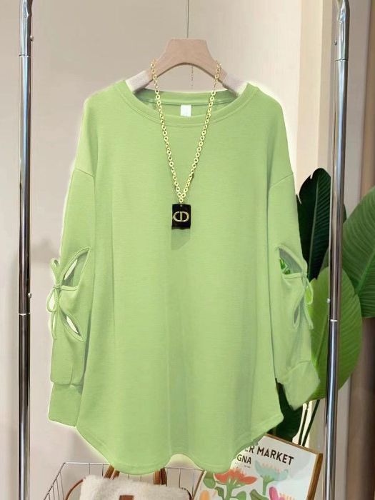 Bowknot hollow-out long sleeve thin sweater for women Spring and Autumn new Southeast Asia and Europe Korean fashion loose mid-length top