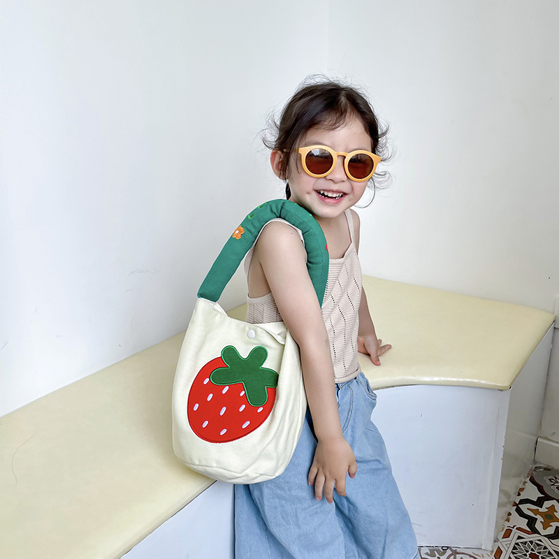 Children's Bag New Cartoon Embroidered Flower Hand Carrying Canvas Bag Fashionable Street Shoulder Bag Girl's Cyber Celebrity Satchel