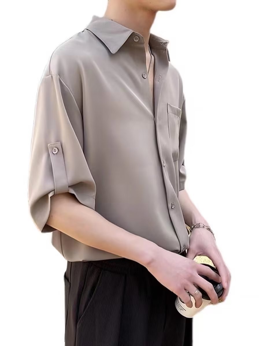 Shirt men's short-sleeved Korean-style trendy men's three-quarter sleeve shirt light mature style Ruan handsome summer ice silk high-grade top