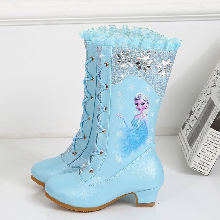 Children's High Heel Boots 2021 Autumn and Winter Girls Princess Elsa Boots Little Girls Fleece Cotton Boots Baby Leather Boots