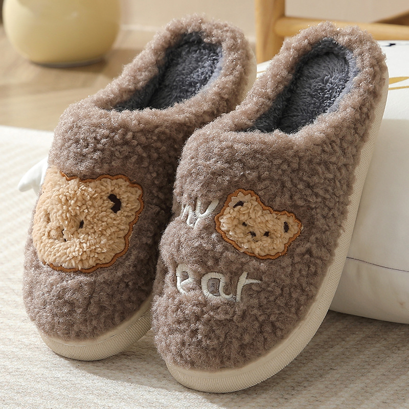 New Warm Bear Cotton Slippers Autumn and Winter Thick Bottom Internet Popular Girl's Heart Cute Fashionable Comfortable Women's Mao Mao Cotton Slippers