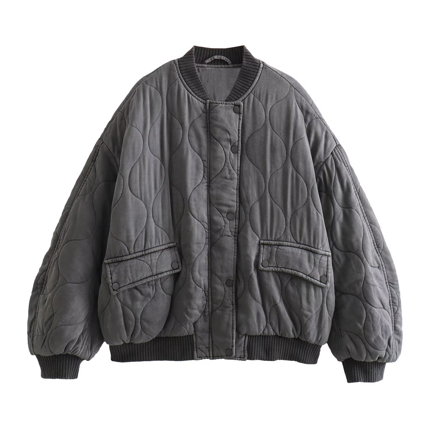 Women's autumn and winter fashion loose pilot shoulder width washed cotton jacket B481159