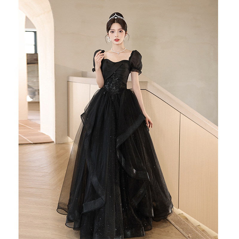 Black evening dress 2024 New banquet elegant high-grade light luxury niche dinner host high-end French style