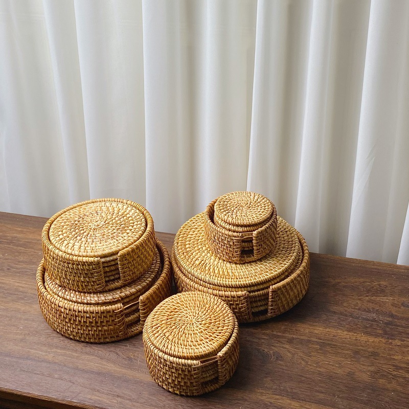 越南秋藤編杯墊套裝 茶墊杯托茶道茶具 鐵壺隔熱墊養壺墊紫砂壺