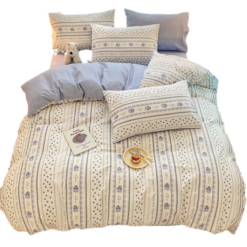 60 cotton printed four-piece cotton bed sheet quilt cover cotton bed hat bedding small fresh three-piece set