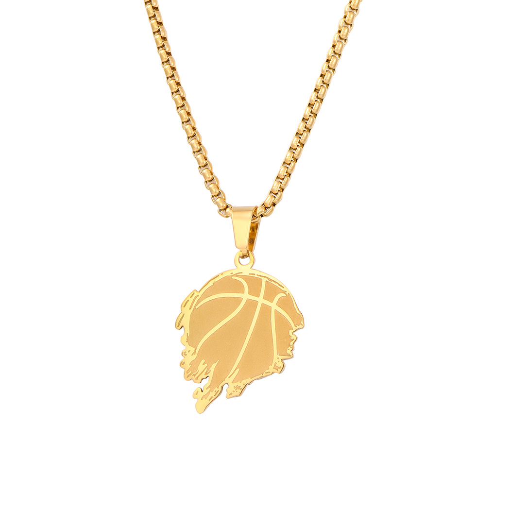 新款不锈钢篮球吊坠项链 火篮球吊坠项链金质奖章项链饰品