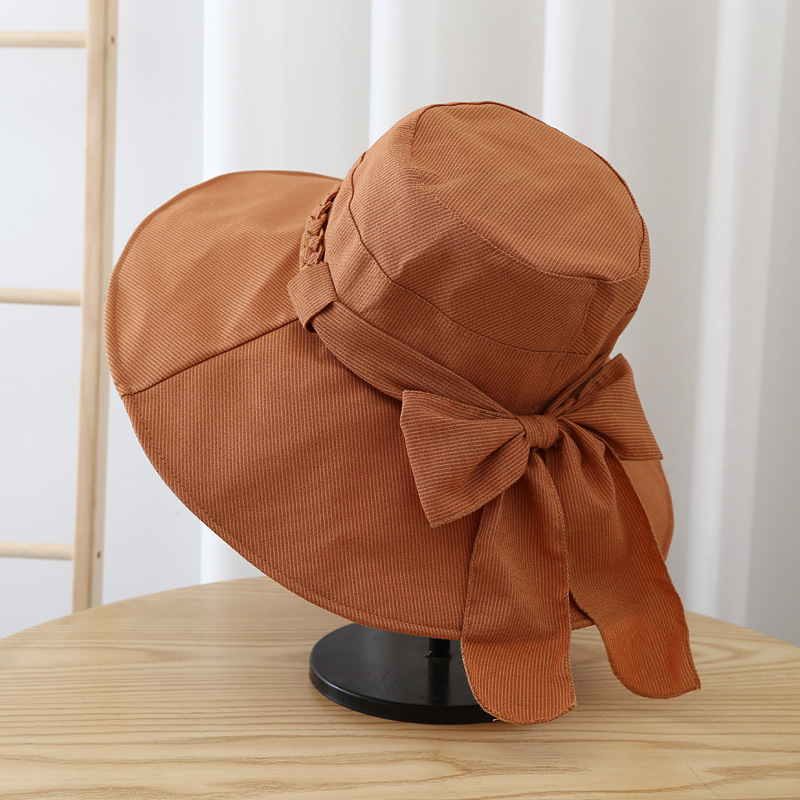 Women's Japanese-style Korean-style All-match Internet-famous Student Sunshade Sunscreen Hat Bow Big-edge Fisherman Hat Spring and Summer Trend