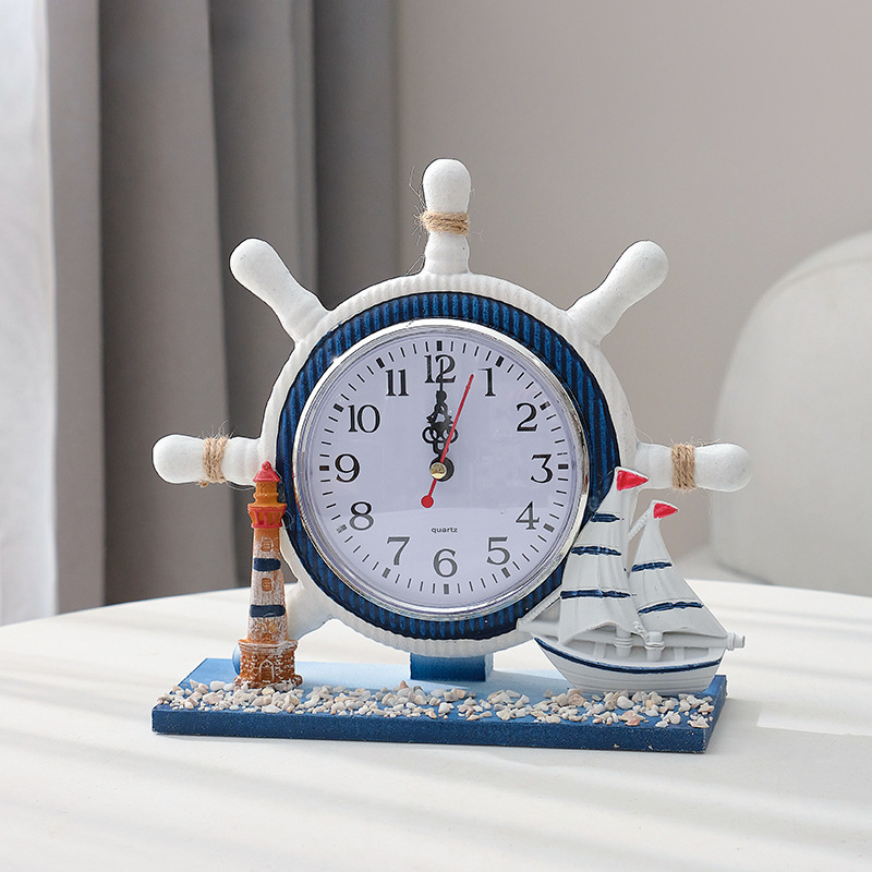 Bedroom Bedside Decorative Table Clock Living Room Clock Ornaments Mediterranean Nautical Clock Creative Quiet Clock