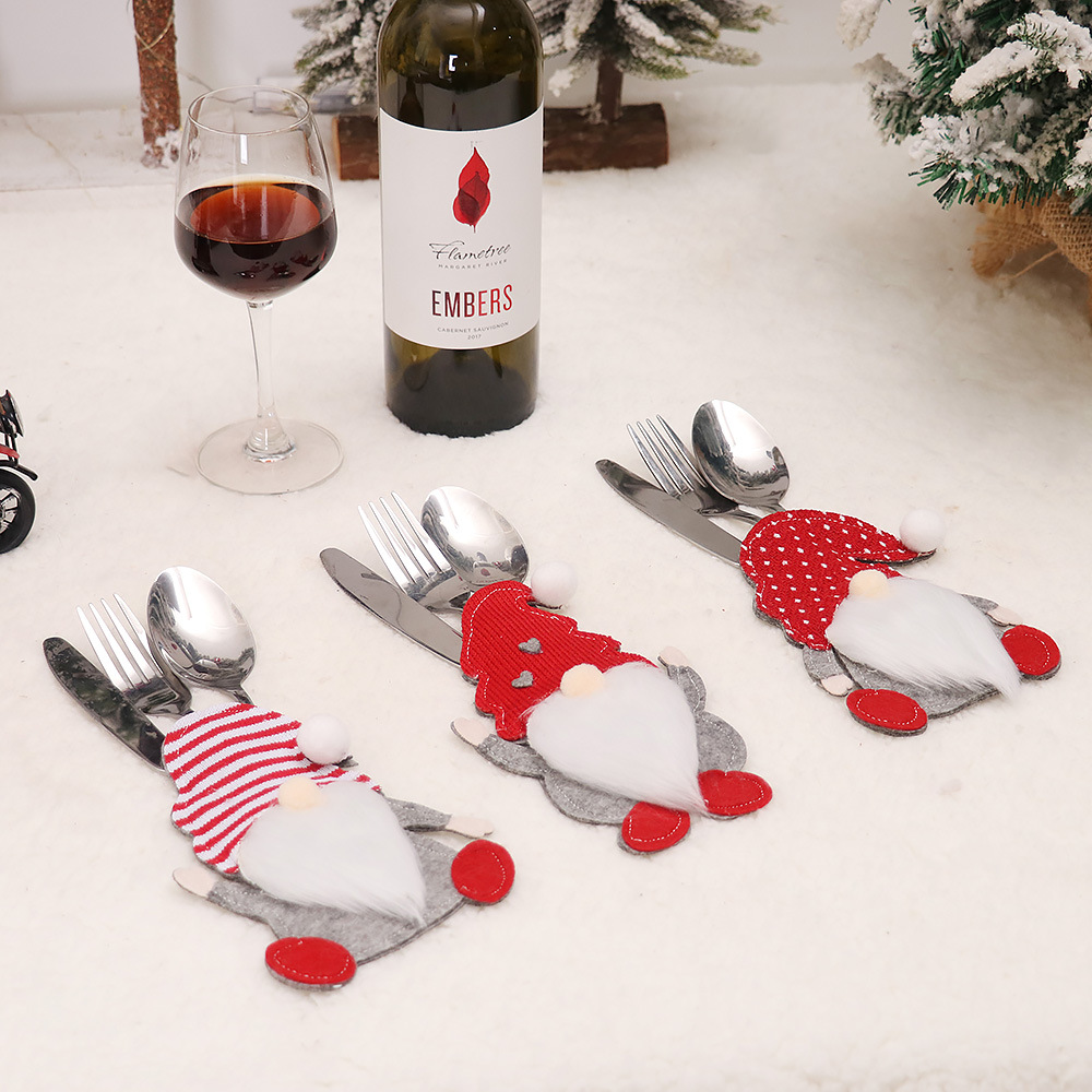 Christmas decoration cartoon faceless doll knife and fork set dining table kitchen decoration props creative three-dimensional knife and fork bag