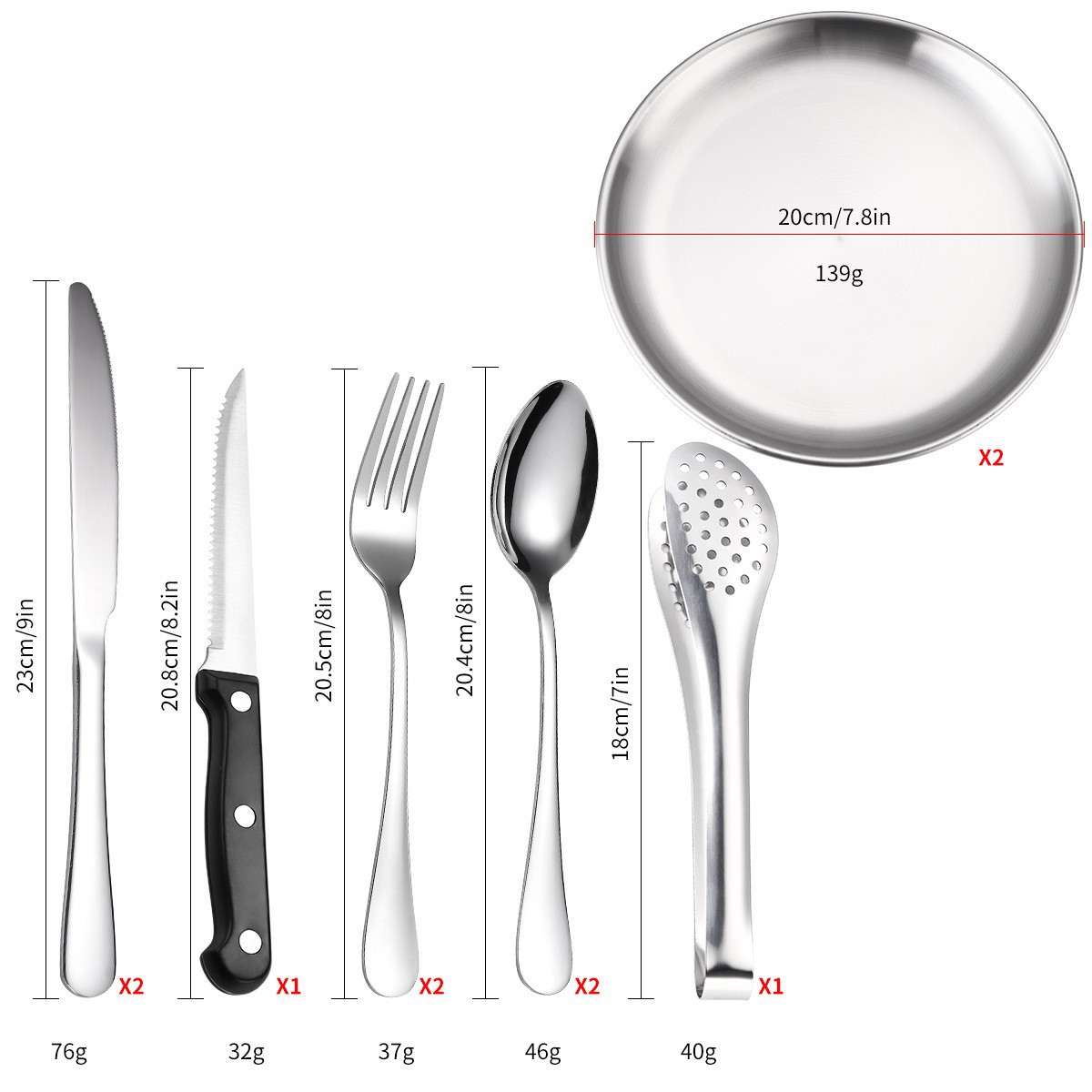 Amazon stainless steel cutlery, forks, spoons, gold 4-person portable outdoor camping barbecue plate tableware 20-piece set